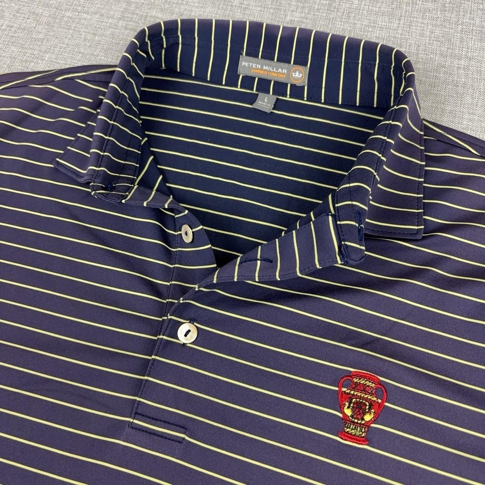 Peter Millar Summer Comfort Polo Shirt Mens L Blue Striped Golf Naples National